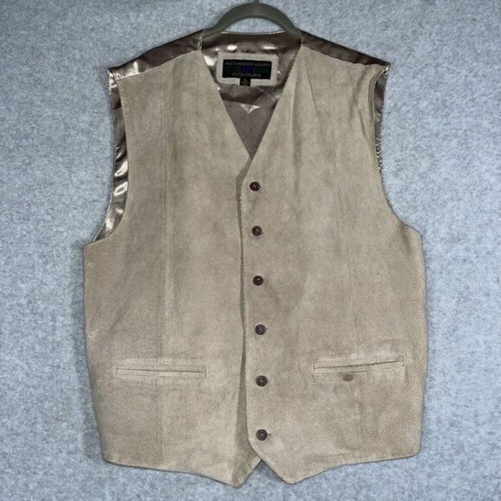 COLOURS by ALEXANDER JULIAN Men's L Genuine Leather Western Southwest Beige Vest